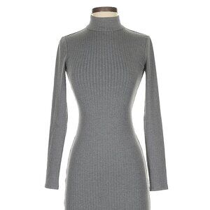Privacy Please Gray Ribbed Long Sleeve Dress, size Small, new!